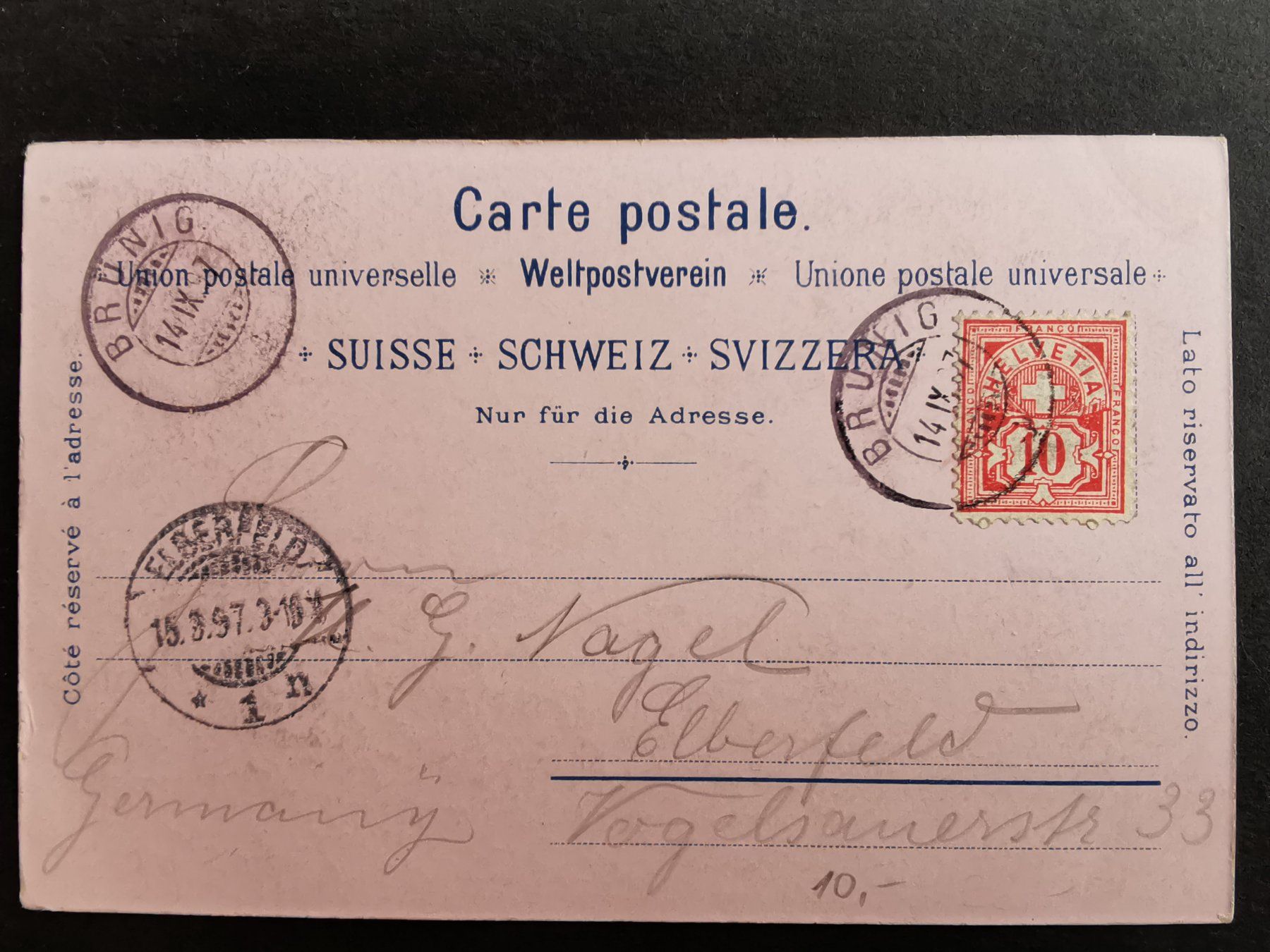 Ansichtskarten: Ansichtskarte Interlaken   Berner Oberland  1897  Brünig – Gebraucht aus Rheineck von kat_7gld 1
