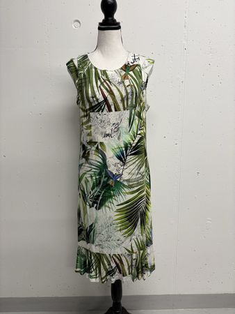Sani Blu Sommer Kleid mit Palmenmuster Gr. 42 Viskose grün