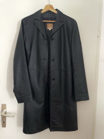 Vintage Ledermantel, Echtleder schwarz, Gr. M/L, eingefettet