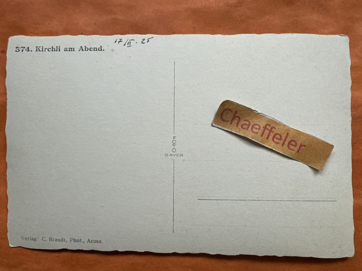 Cartoline postali: Alte Ansichtskarte Arosa ?, Kirchli am Abend, Winter 1925 – Usato da Zürich venduto da Chaeffeler 1