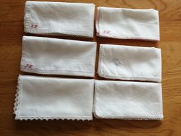 6er Set Vintage Stofftaschentücher, Monogramm, 