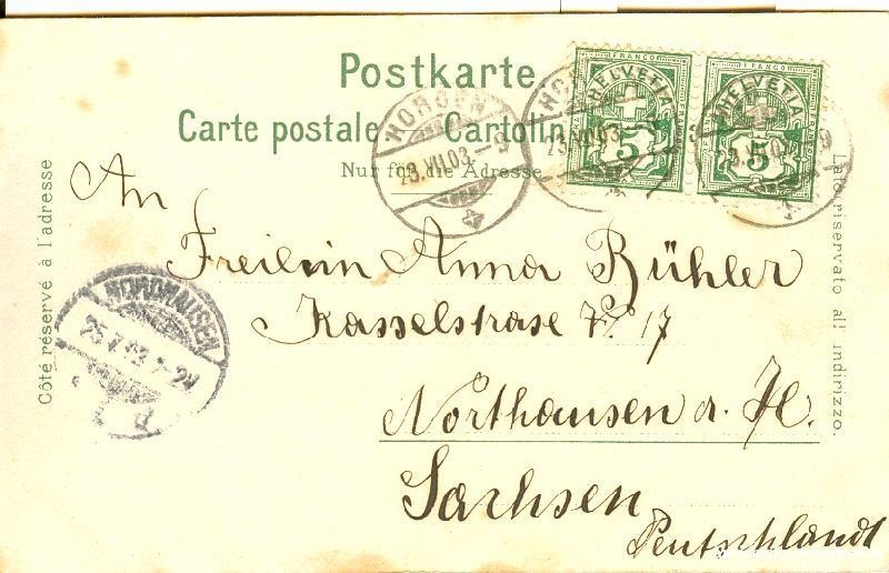 Cartoline postali: Horgen + 1903 – Usato da Emmenbrücke venduto da teestube 1