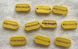 10 Handmade gelb  Knöpfe Aufnäher Holz Näh Knopf annähen OVP