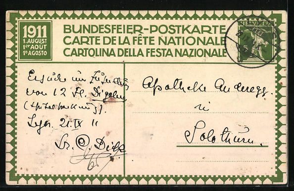 Cartoline postali: Schweizer Bundesfeier 1911, Szene einer  – Usato da Berlin venduto da bartko-reher 1
