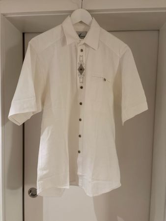 Herrenhemd Kurzarm/Beige /40 mit Stickerei /Allrzberger
