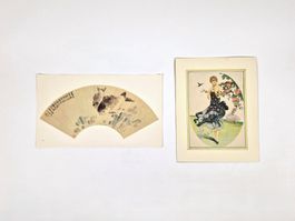 Set Kunstdruck: Art Déco Dame & asiatisches Fächermotiv