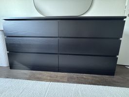 Schwarze Malm Kommode von Ikea mit 6 Schubladen