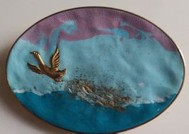 Vintage Brosche / Pin - Emaille Vogel Gold Design 6x4 cm