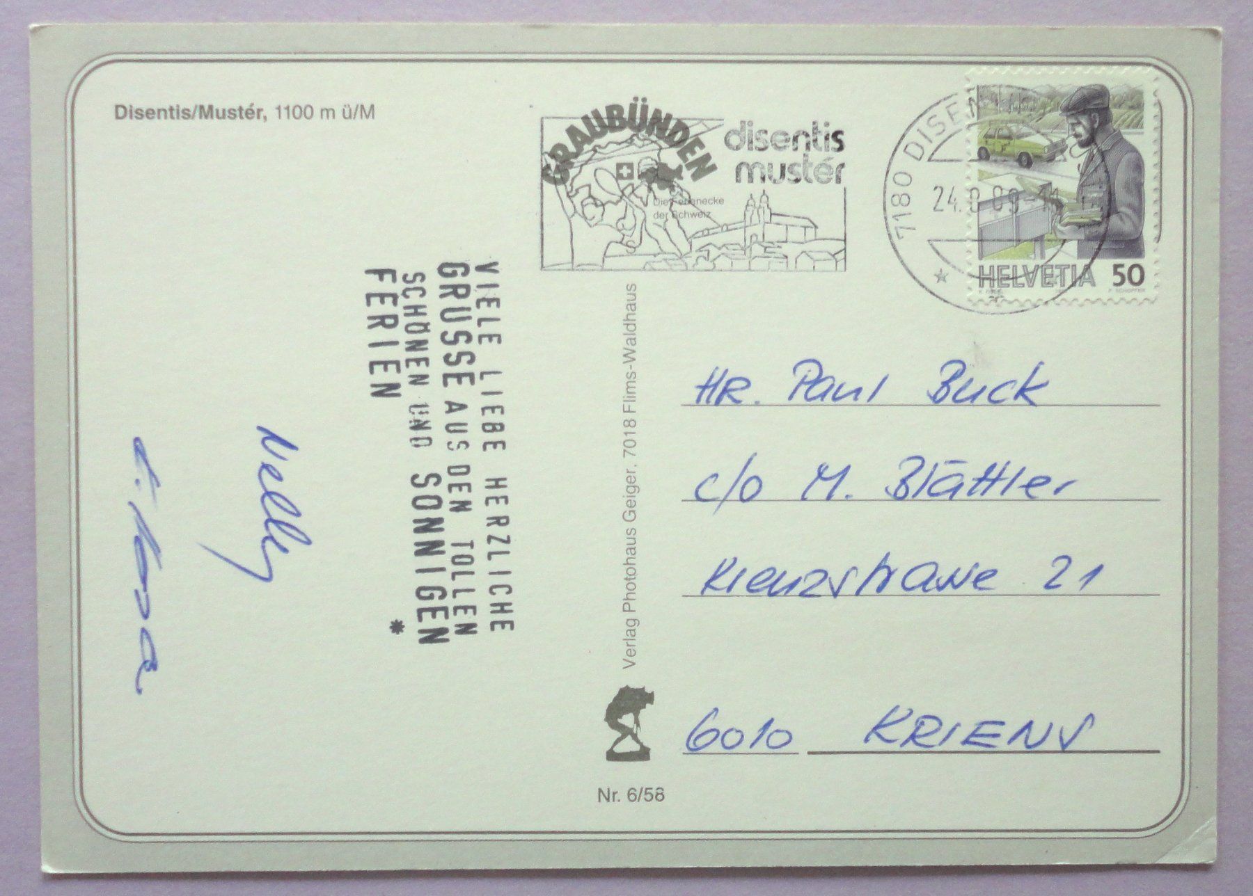 Cartoline postali: Disentis/Mustér, 1100 m ü.M. – Usato da Fétigny venduto da Billy2miny 1
