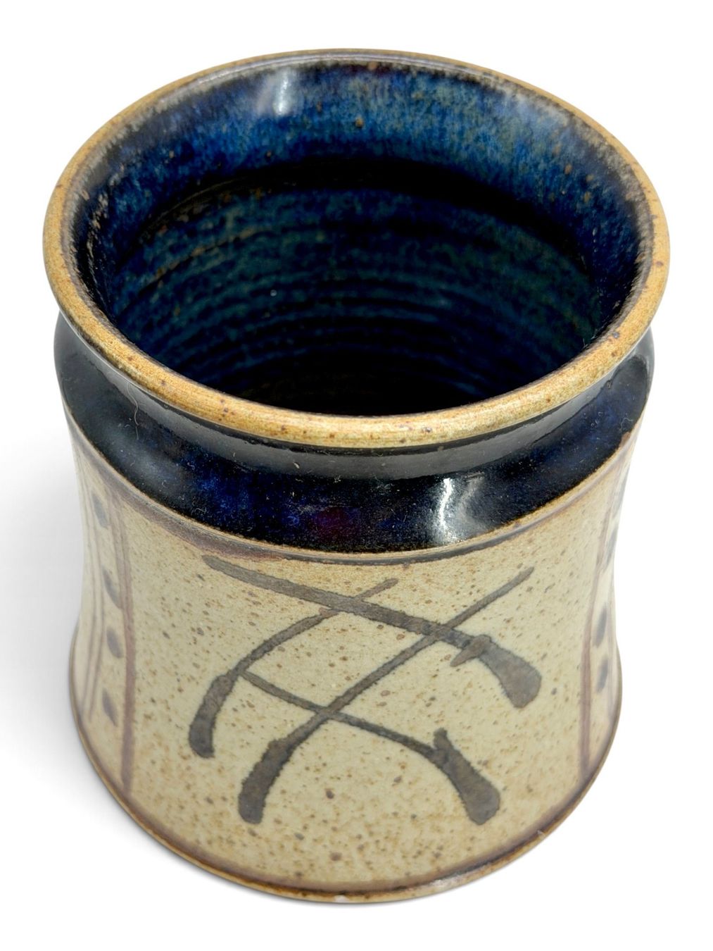 Vasi & Recipienti: Vase grès émaillé signé Décor abstrait bleu cobalt et beige – Usato da Cossonay-Ville venduto da Antiquora 5