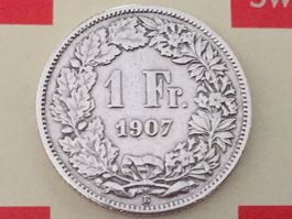 1 Franken 1907 ss-vz, nur 0,8 Mio!