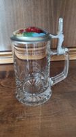Feldschlösschen Bierkrug aus Glas mit Zinndeckel