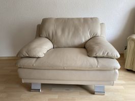 Ensemble canapé et fauteuil cuir beige bon état