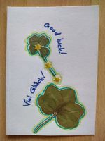 Glückwunschkarte / 4-er + 5-er Kleeblatt !ECHT! Handgemacht