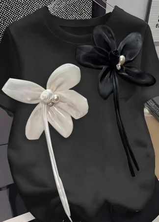 edles/stylisches Shirt mit Décor + Perlen, L/XL