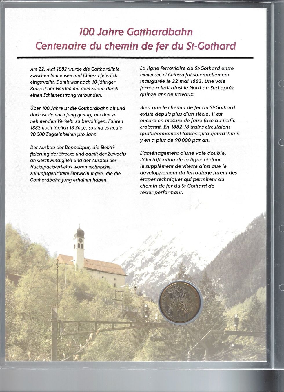 Tutti i francobolli: 1982 cent. du chem. de fer du Gothard Tbre + pièce com. 5.-- – Nuovo e nell'imballaggio originale da Uvrier venduto da matdivers 1