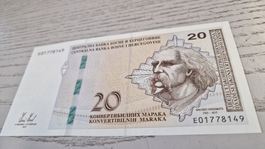 Seltene Banknote 20 KM Bosnien Herzegowina Sammlerstueck