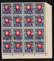 Pro Juventute 1925, J36 im Bogenteil ʘ, 4 4er-Blocks
