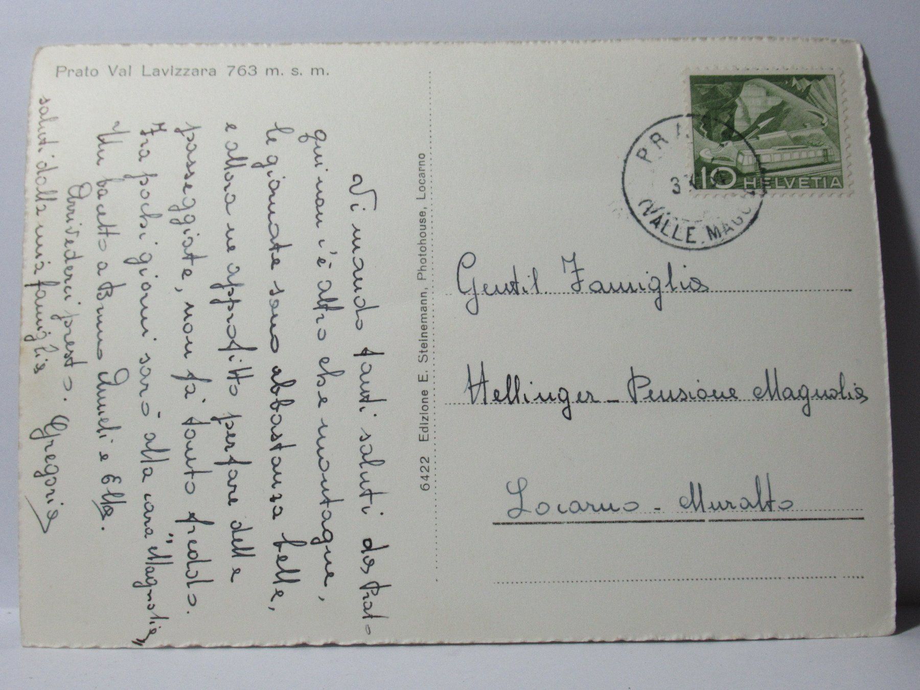 Ansichtskarten: Prato Val Lavizzara  1954 – Gebraucht aus Grenchen von Bluemchen1900 1