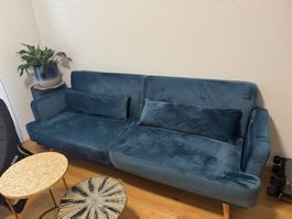 3-Sitzer Sofa ELVIS dunkelblau Samtbezug gut erhalten