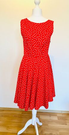 Vintage Kleid Rot Weiss Gepunktet, Tellerrock, Gr.36/38