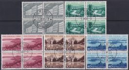 1955, PP B71-B75 Viererblöcke mit ET-Ortsstempel, Kat: 125.-