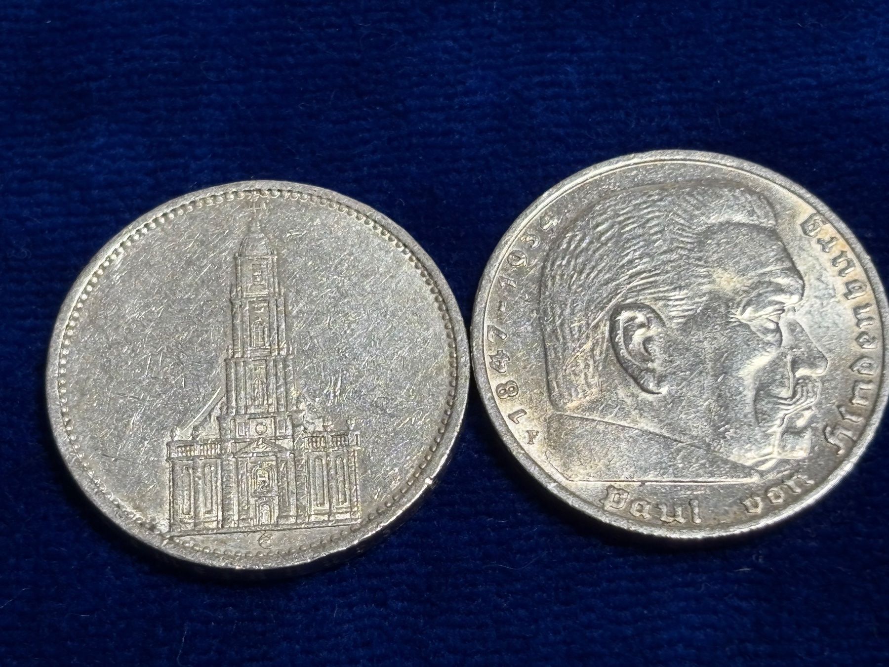 Tutti le monete: 2 x 5 deutsche Reichsmark, einmal 1934 und einmal 1936 – Usato da St. Peterzell venduto da verena40