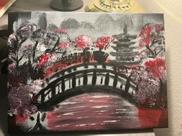 Handgemaltes Bild "Japanischer Garten" - Kunst für Zuhause!