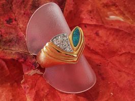 18Kt. Gelbgold Damenring mit Opal und Brillanten