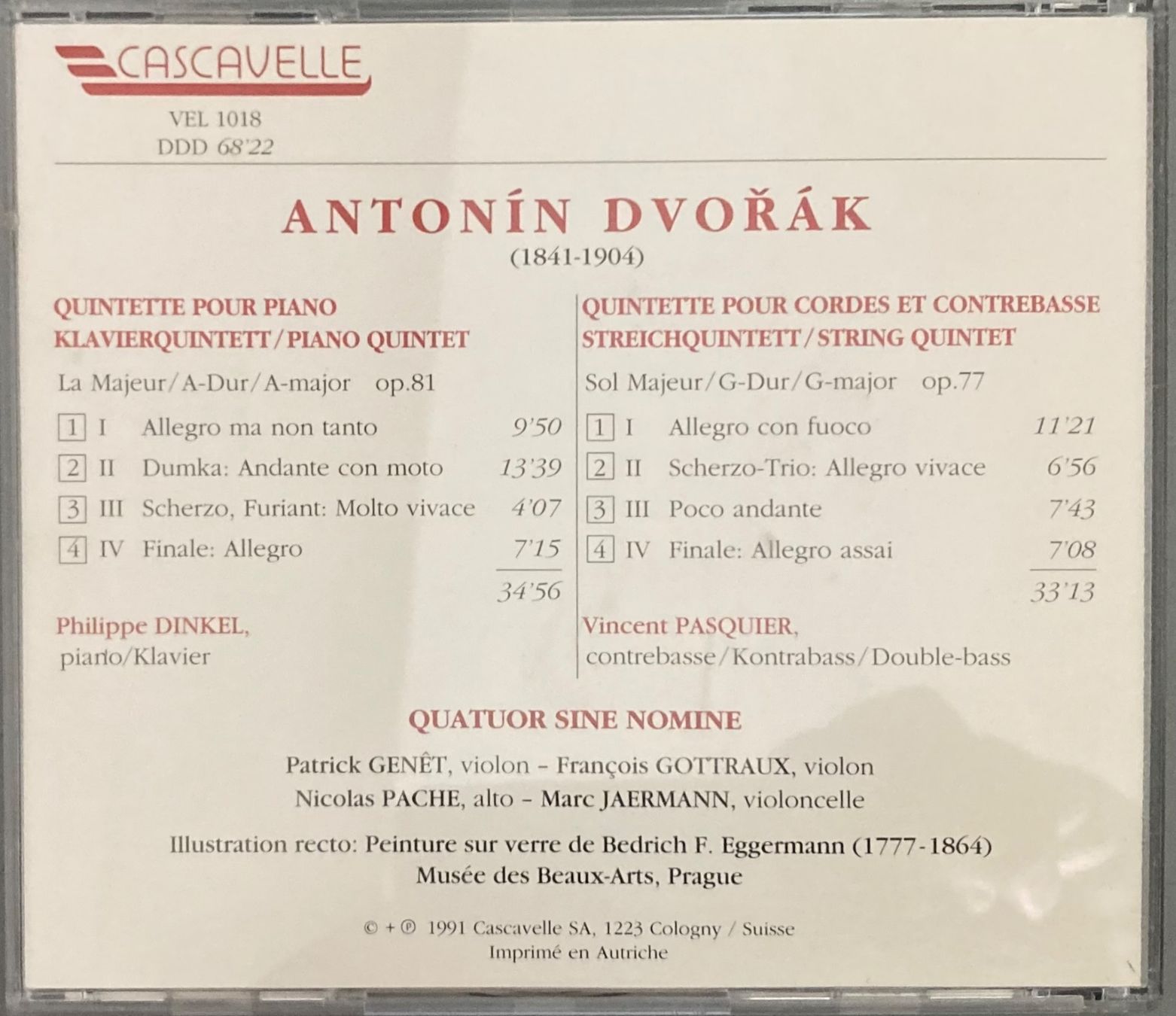 CD: DVORAK.... - QUINTETTE OP. 81 / QUINTETTE OP. 77 – Usato da Poliez-Pittet venduto da Newtown-Records 1