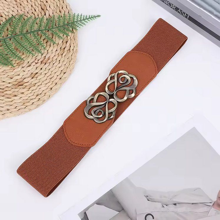 Cinture: Brauner elastischer Gürtel Retro-Stil rosa Blumenmust – Nuovo e nell'imballaggio originale da Lausanne venduto da FASHION-WORLD-SHOP 1