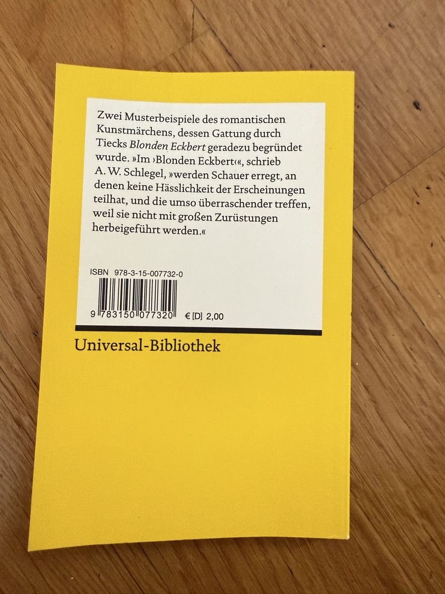 Libri: Ludwig Tieck: Der blonde Eckbert, Der Runenberg, Top! – Usato da Zürich venduto da estela22 2