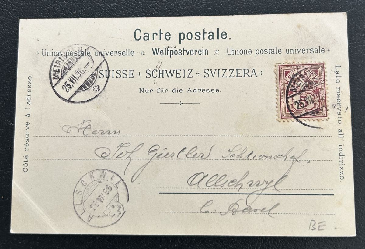 Cartoline postali: Gruss aus Meiringen Schlumpf Litho  – Usato da Horw venduto da Tellbub 1
