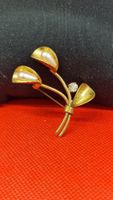 Eleganti Brosche, Vintage Schmuck mit Perlen, goldfarbig