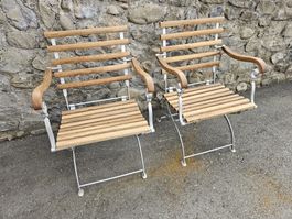 2 Antike Gartenstühle klappbar / Holz  Metall