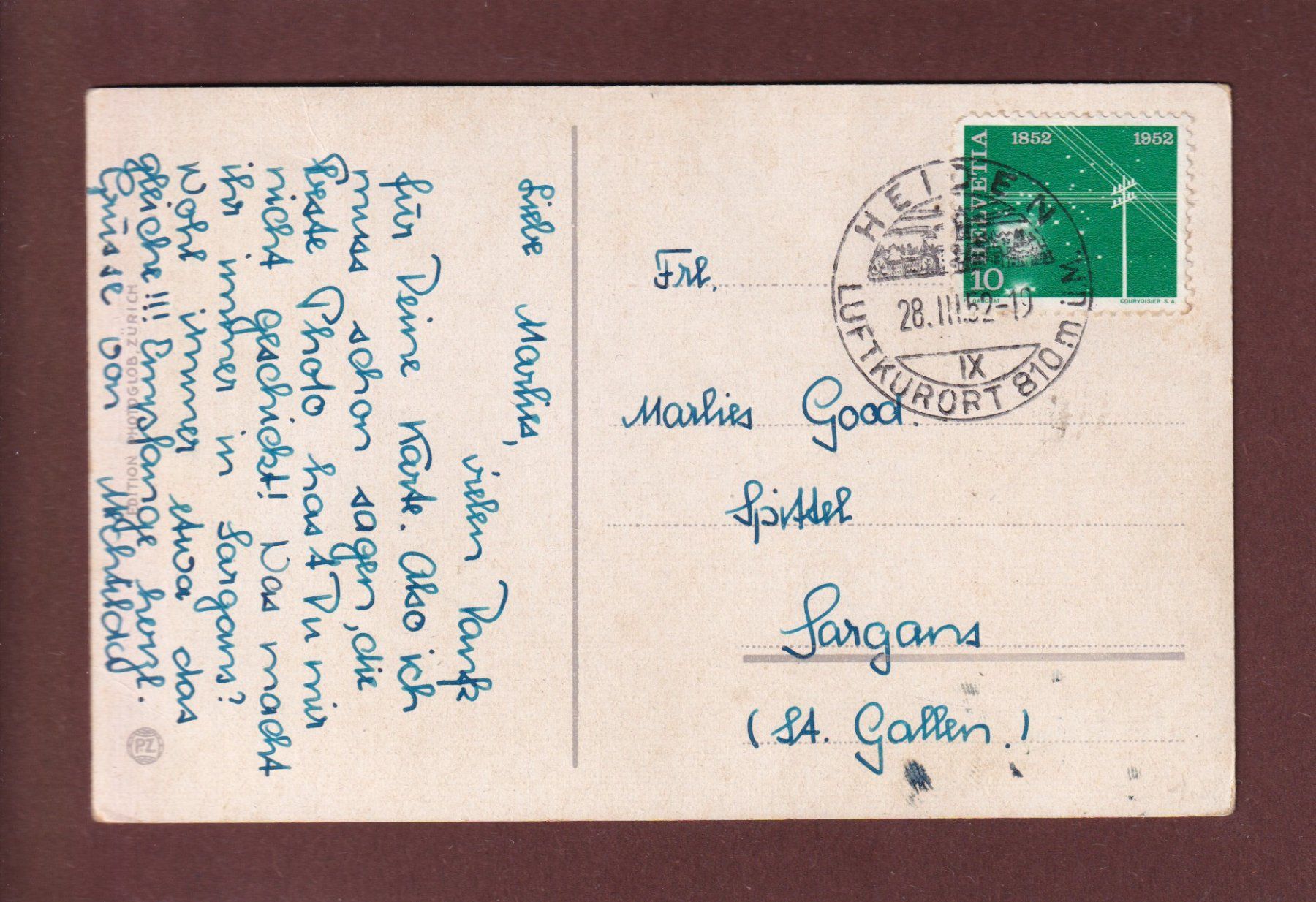 Cartoline postali: HEIDEN - 1952 – Usato da Pully venduto da nicecards 1