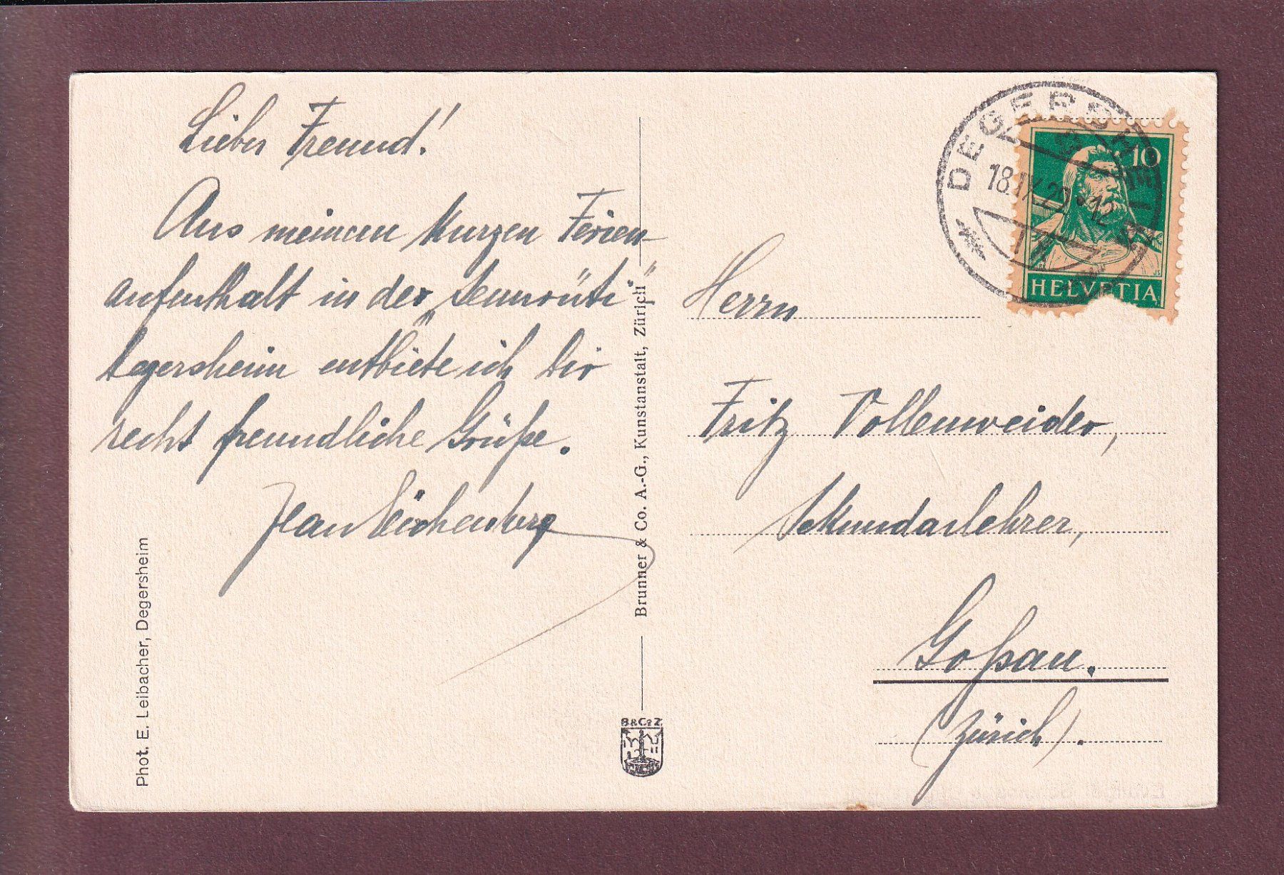 Cartes postales: DEGERSHEIM - 1929 – D'occasion à Pully par nicecards 1