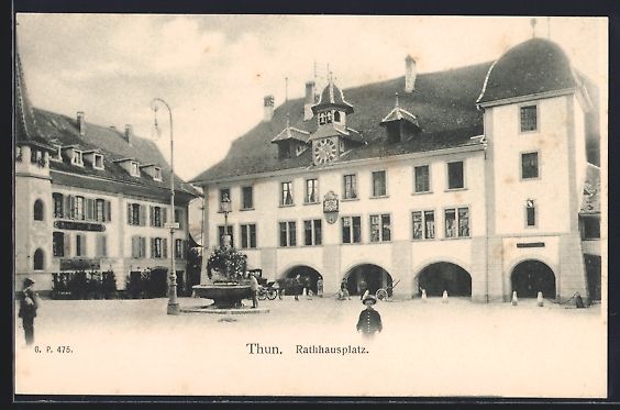 Cartoline postali: Thun, Rathausplatz mit Rathaus u. Brunne – Usato da Berlin venduto da bartko-reher