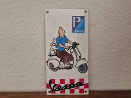 Emailschild Vespa Roller Tim & Struppi Garage Emaille Schild