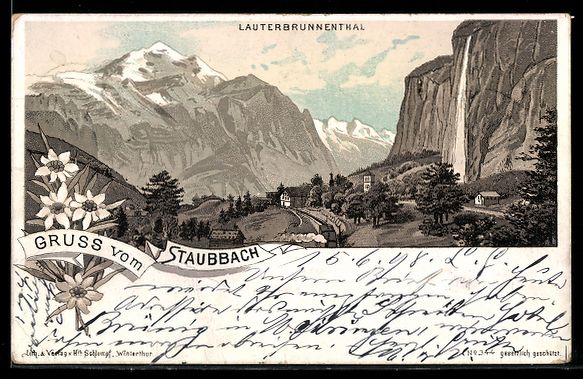 Cartoline postali: Litho Lauterbrunnen, Panorama mit Ort un – Usato da Berlin venduto da bartko-reher