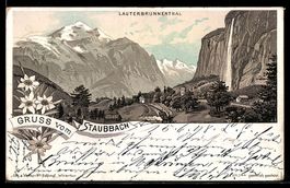 Litho Lauterbrunnen, Panorama mit Ort un