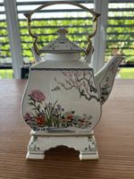Teekanne mit Ständer Porzellan floral gemustert 30cm neuwert