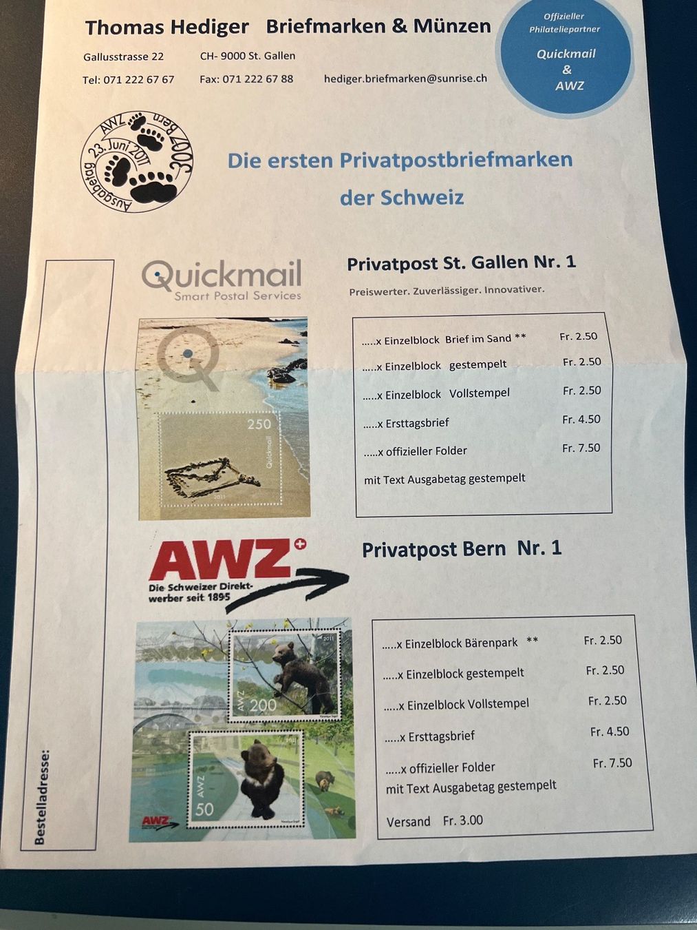 Tutti i francobolli: 40 Stück, Privatpostmarken Quickmail, 2011, ungebraucht – Nuovo (secondo la descrizione) da Oberhasli venduto da Sicurezza 2