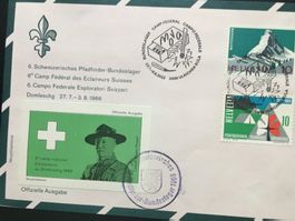 1966 Vignette 6. Bundes Pfadilager + 2 BM MOVA Bula Ulriche