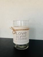 Porta candela in vetro decorato con scritta "Love your Home"