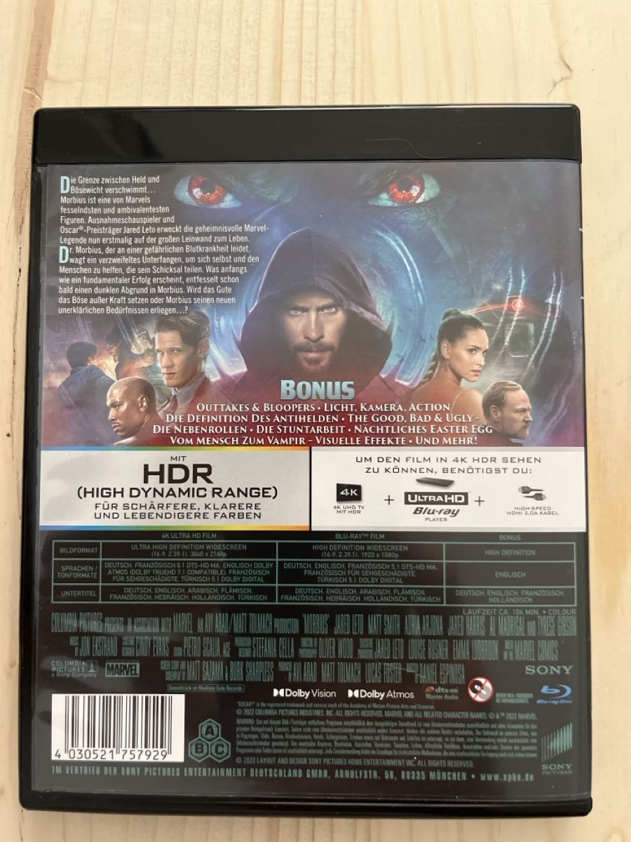 Tutti i DVDs: Morbius 4K UHD + Blu-ray Film – Nuovo (secondo la descrizione) da Derendingen venduto da Carbon10 1