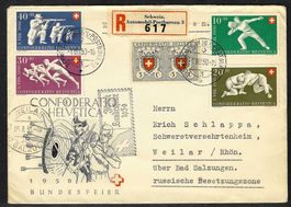 1950, B46-50, Serie auf illustr. R-Brief BUNDESFEIER (14427)