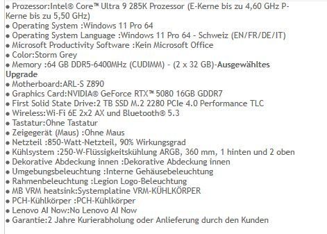 Lenovo PC: Lenovo Legion Tower 7i Gen 10 – Nuovo e nell'imballaggio originale da Dintikon venduto da fri_x6mt