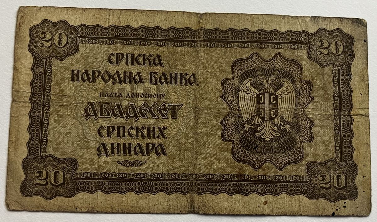 Banconote: Serbien 20 Dinara 1941 – Usato da Algetshausen venduto da Carrhard 1