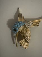 Rare Broche Colibri D'Orlan Boucher Perles Turquoise Vintage